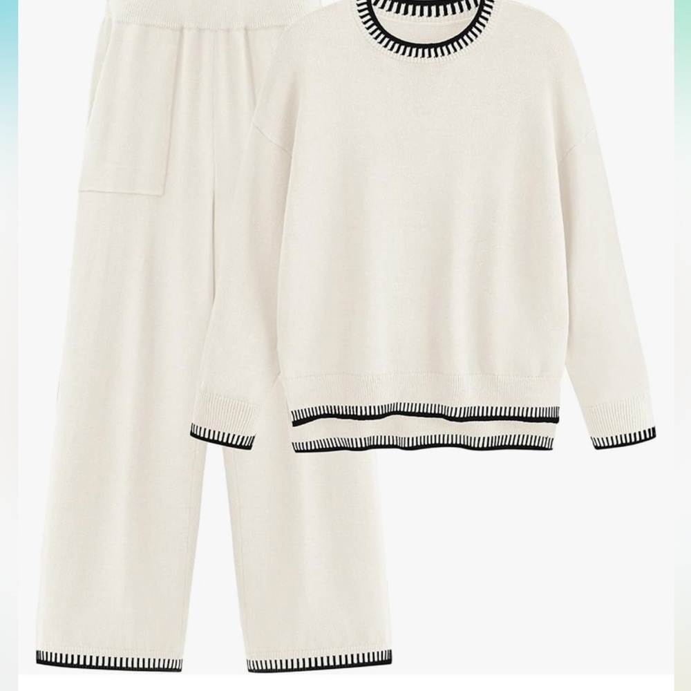 Cream Knit Wide Leg Sweater Pant